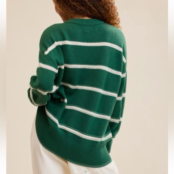 Aerie Softest Luxe Crew Sweater Green Striped - Picture 3 of 10